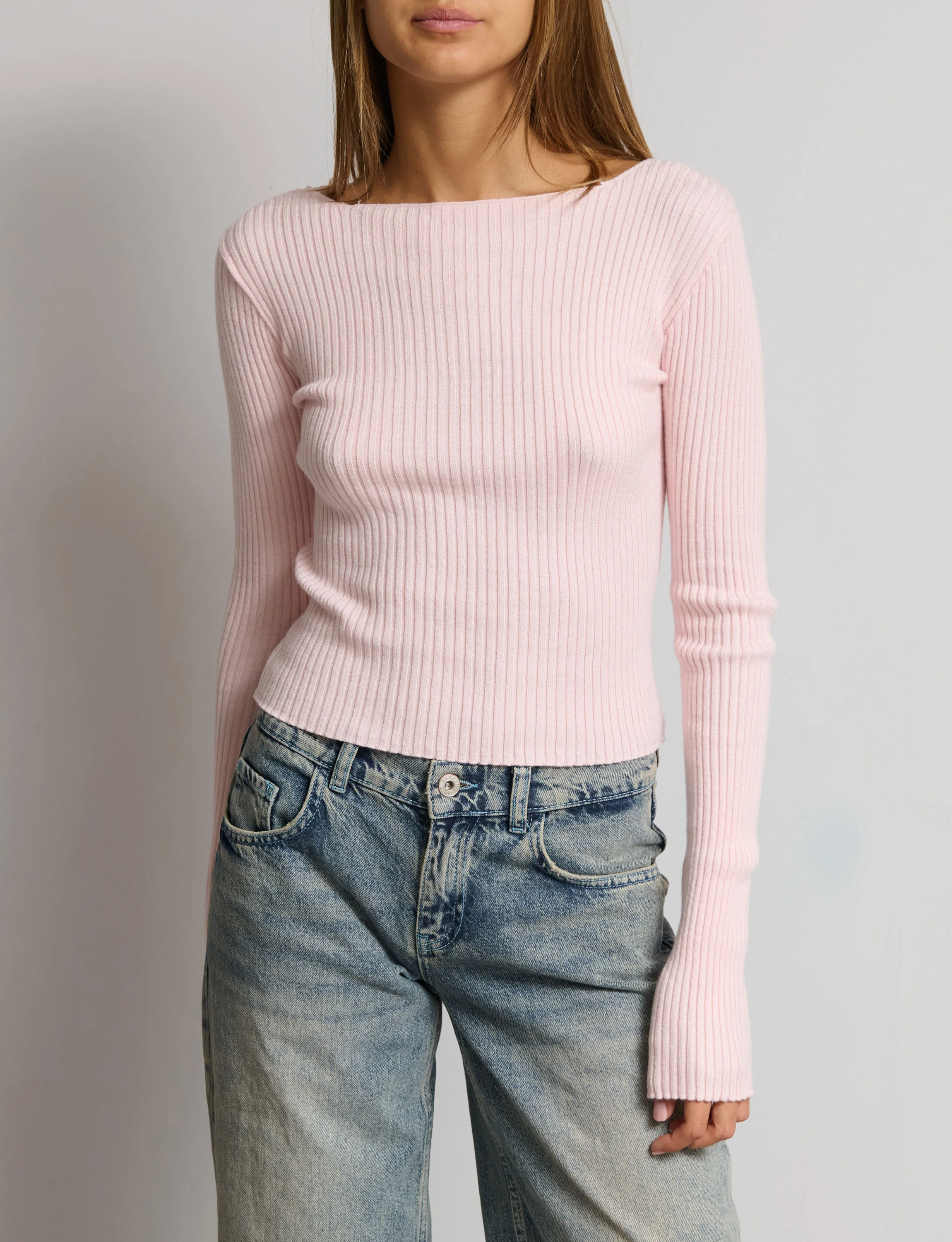 Maglia manica lunga a costine rosa