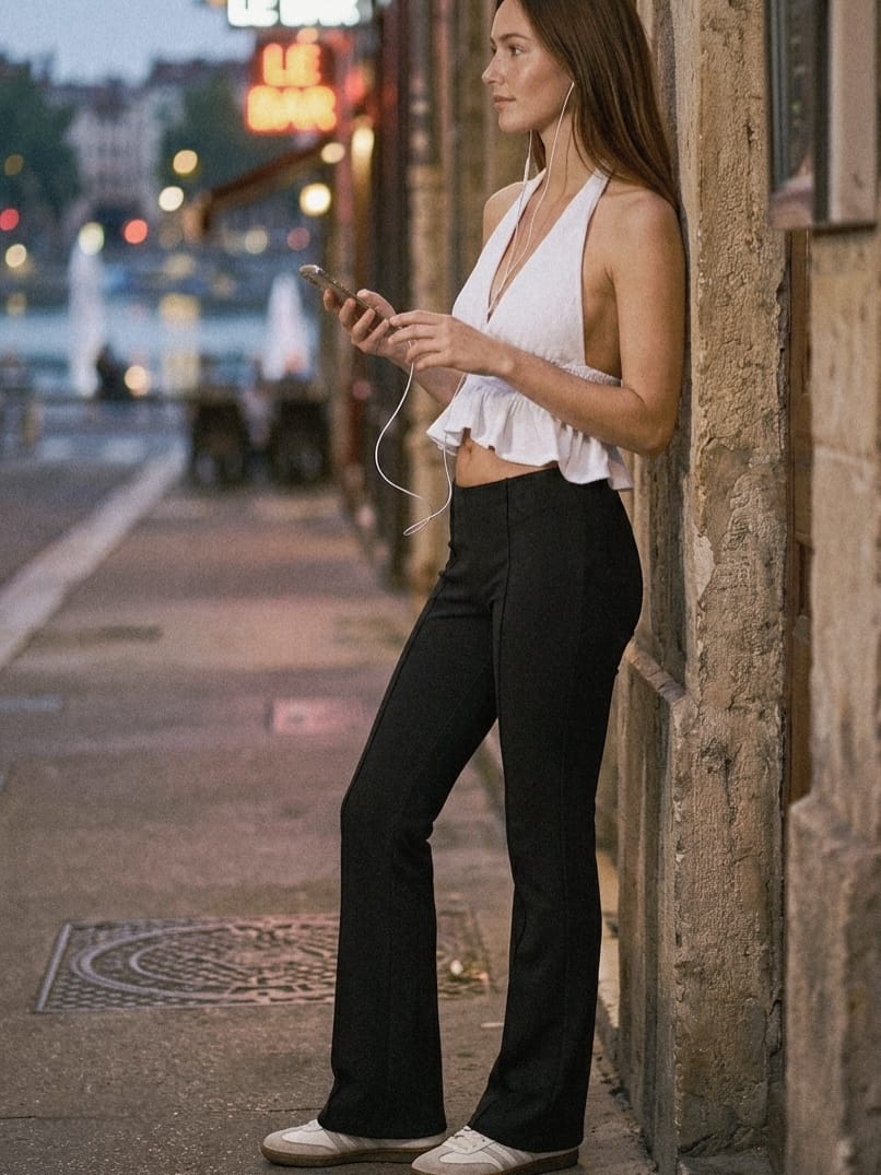 Pantalone nero elastico con nervatura
