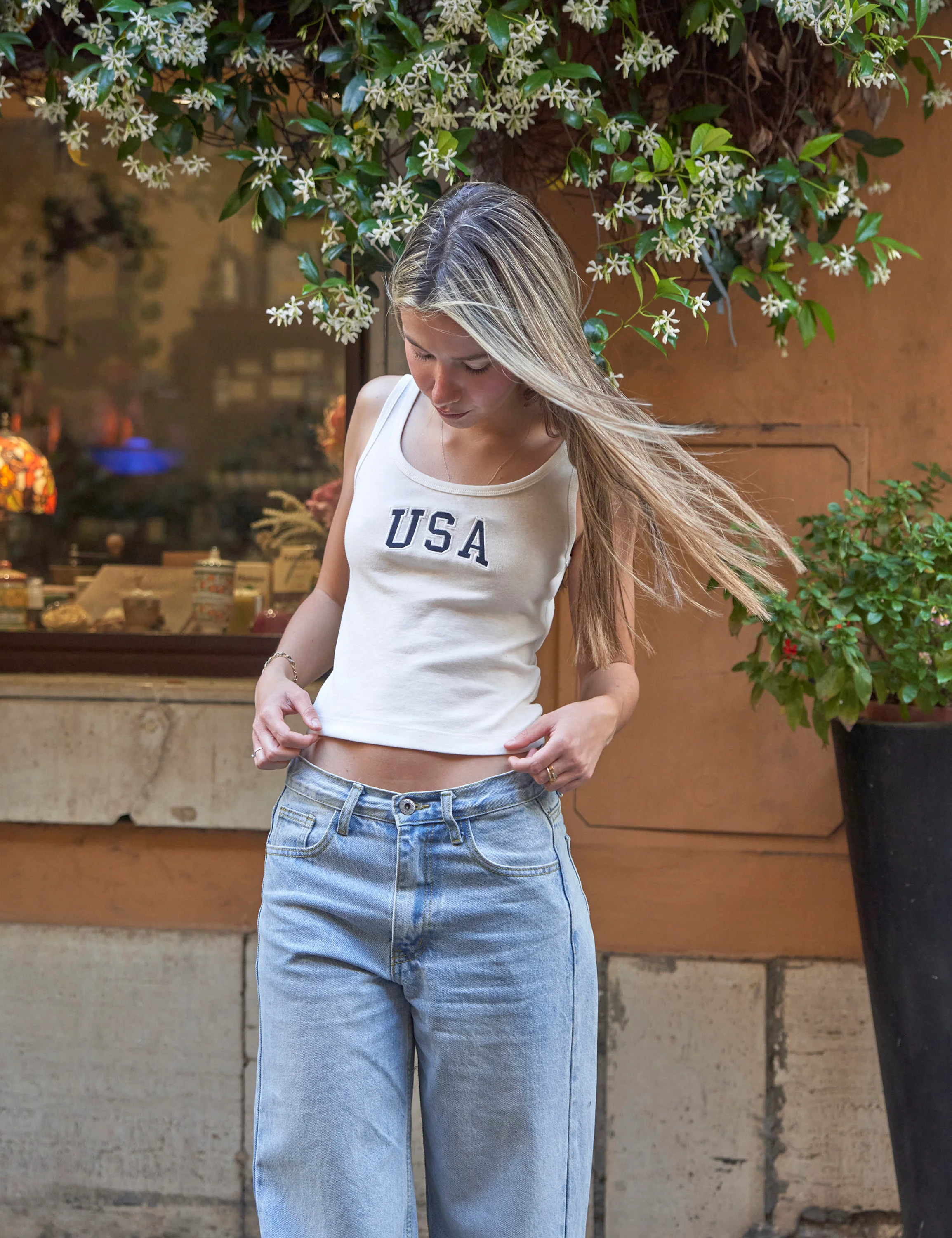 Canotta panna con scritta frontale "USA"