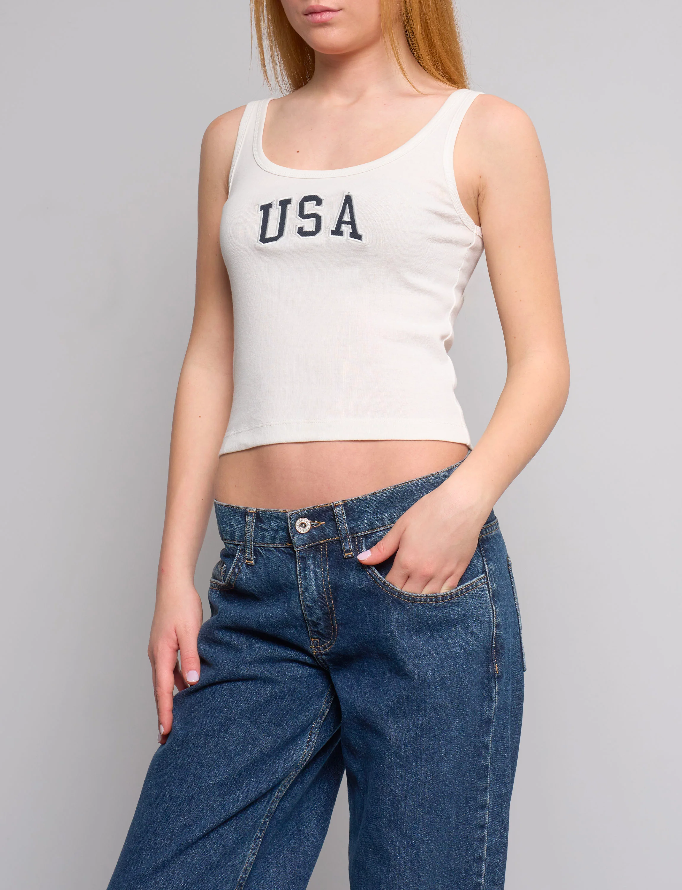 Canotta panna con scritta frontale "USA" - Image 3