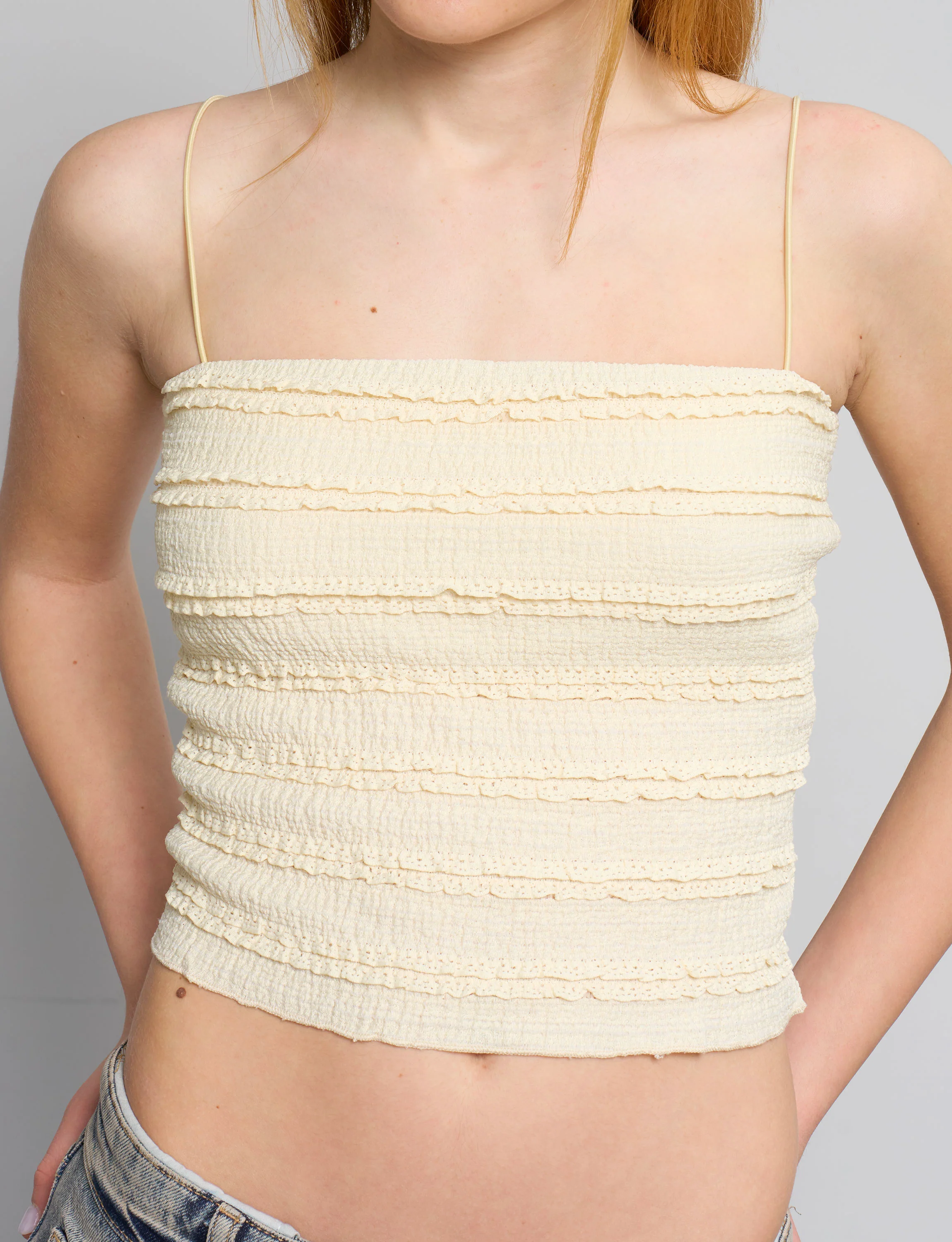 Top a fascia giallo pastello con rouches - Image 2