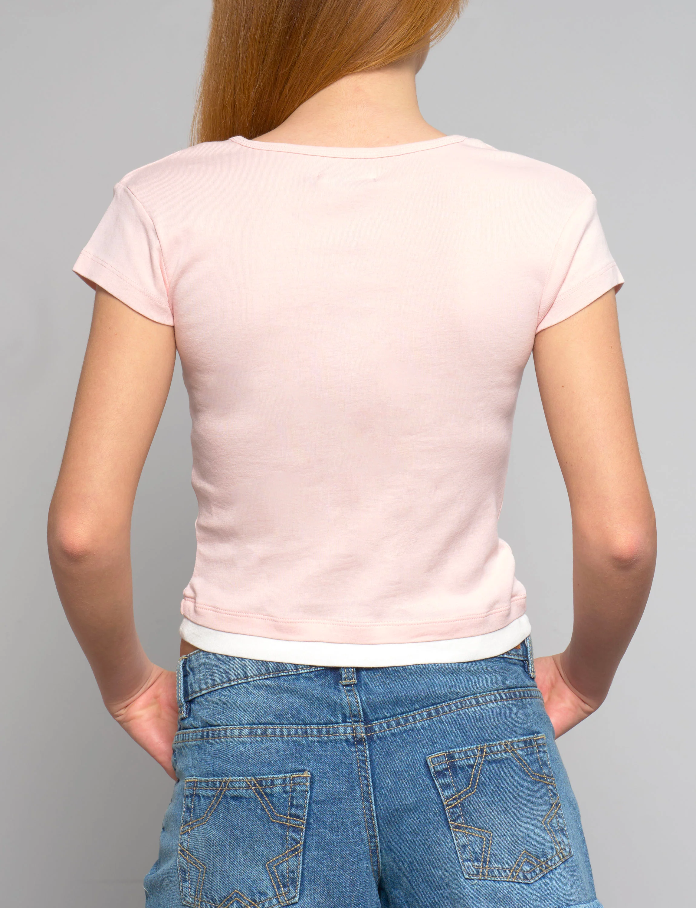 T-shirt rosa a doppio strato con bottoni a pressione - Image 3