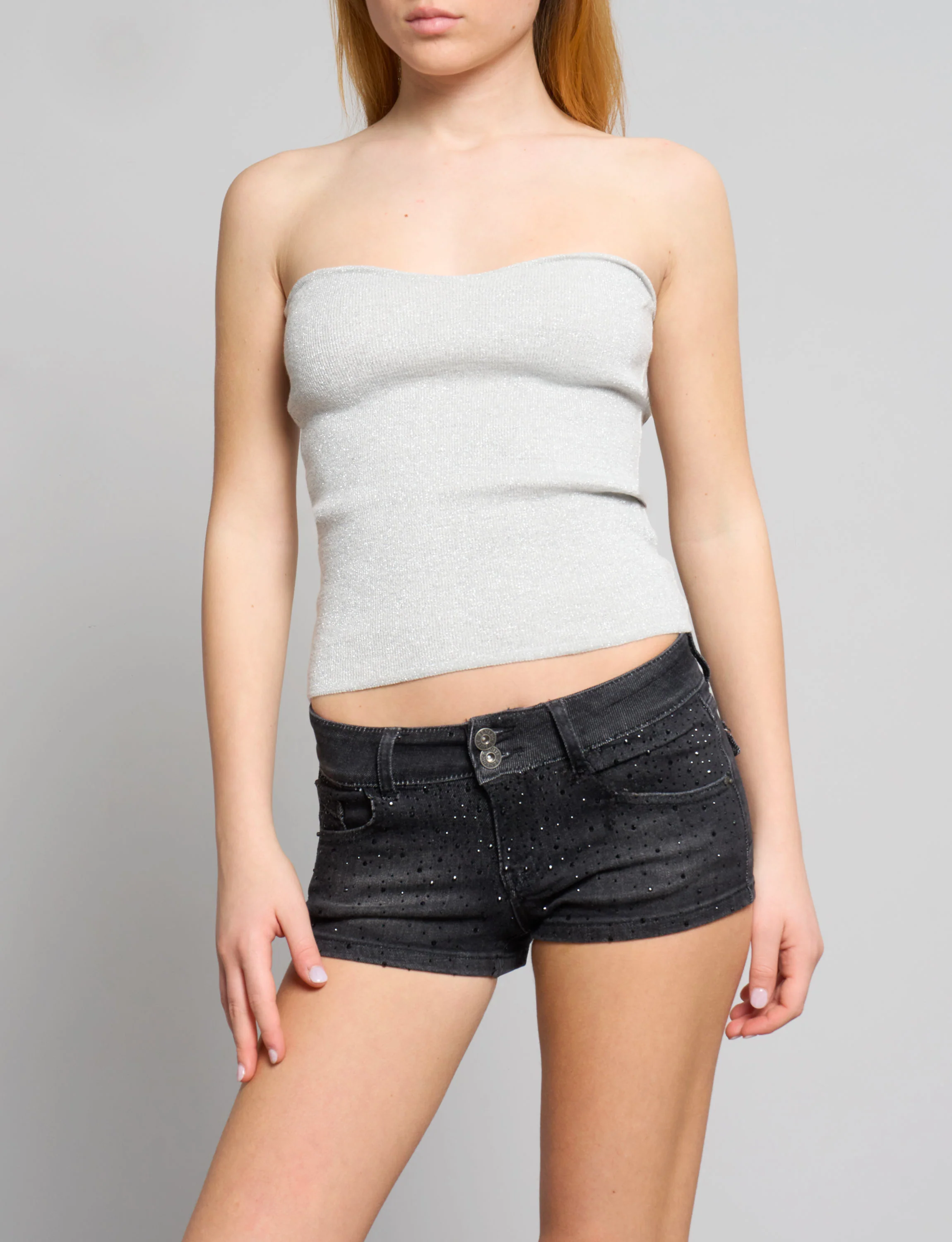 Top a fascia in maglia argento